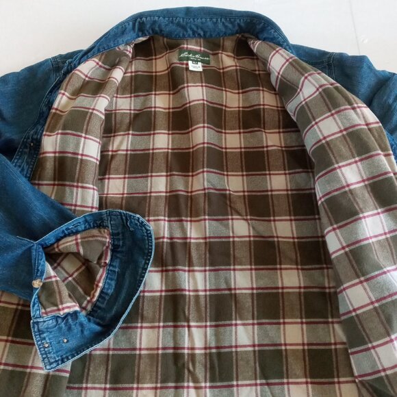 Vintage Eddie Bauer Denim plaid lined button up Shirt size XL Tall - Picture 7 of 9